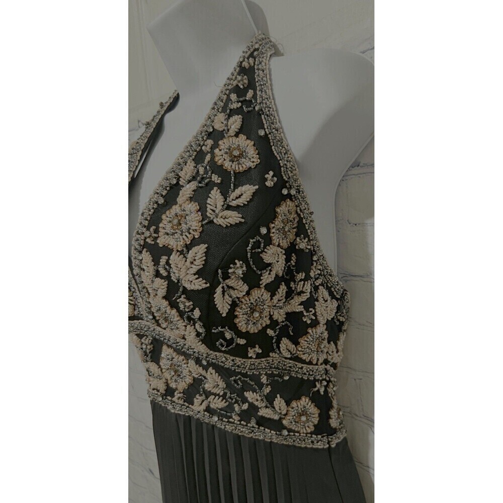 Gray and peach beaded bodice halter prom formal gown dress ombre Size 2/4 - Picture 4 of 7